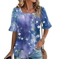 thumbnail image 2 of MaFYtyTPR Womens Summer Casual Printed Tops Women's Fashion Summer Printed Short Sleeve Round-Neck Loose Blouses ZA-Dark Blue L, 2 of 5