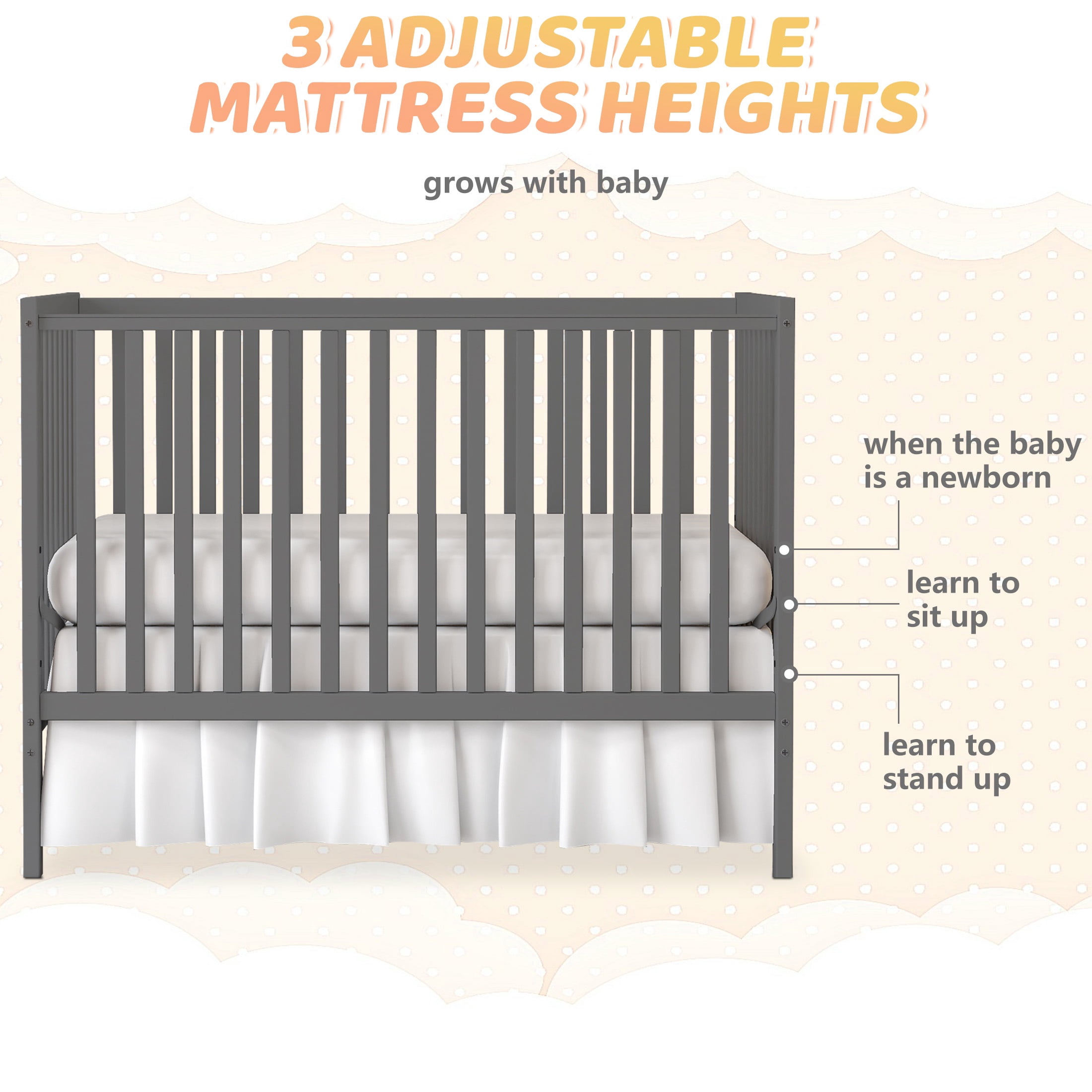 SESSLIFE 5-In-1 Convertible Crib, Gray Baby Bed, Converts from Baby Crib to Toddler Bed, Fits Standard Full-Size Crib Mattress(Not Included)