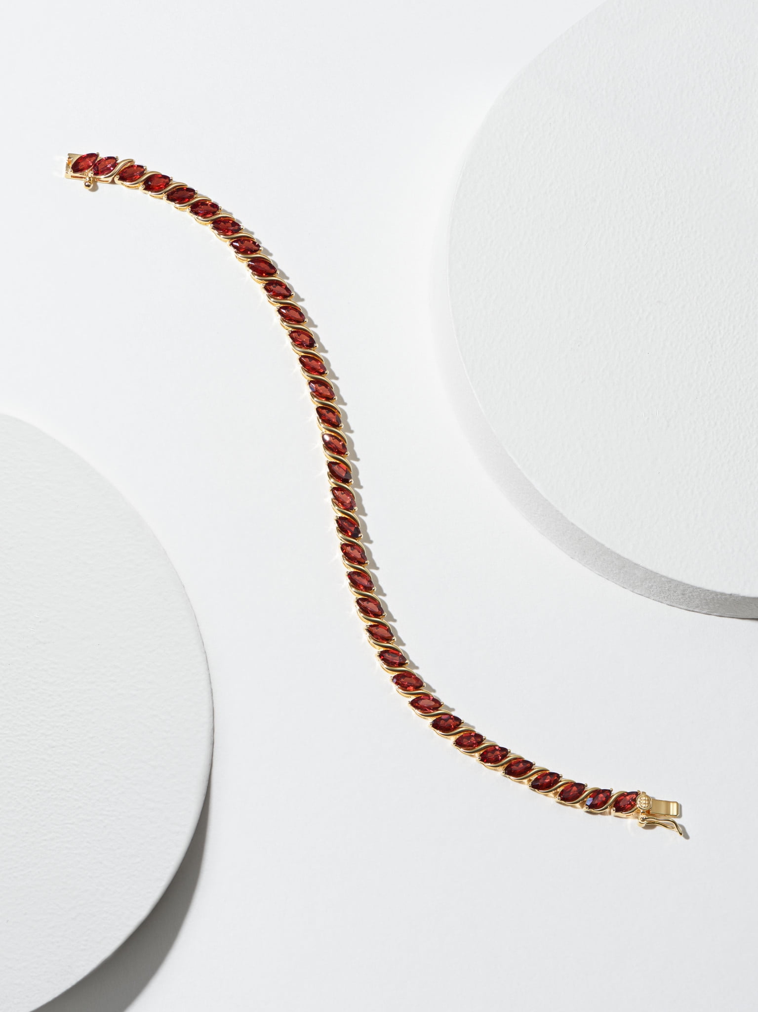 Forever Facets 18K Gold over Sterling Silver Genuine Garnet Tennis Bracelet