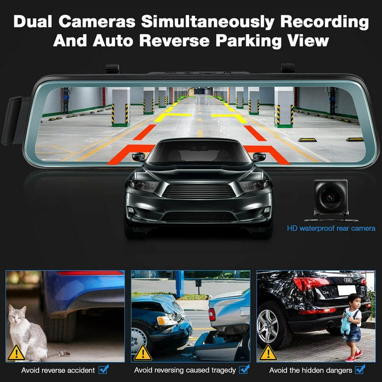 VSYSTO Backup Camera Dash Cam for Car, Waterproof 150° Wide Angle Front &  Rear Reverse Camera, Mirror Image, G-Sensor, Loop Recording, 2 Installation