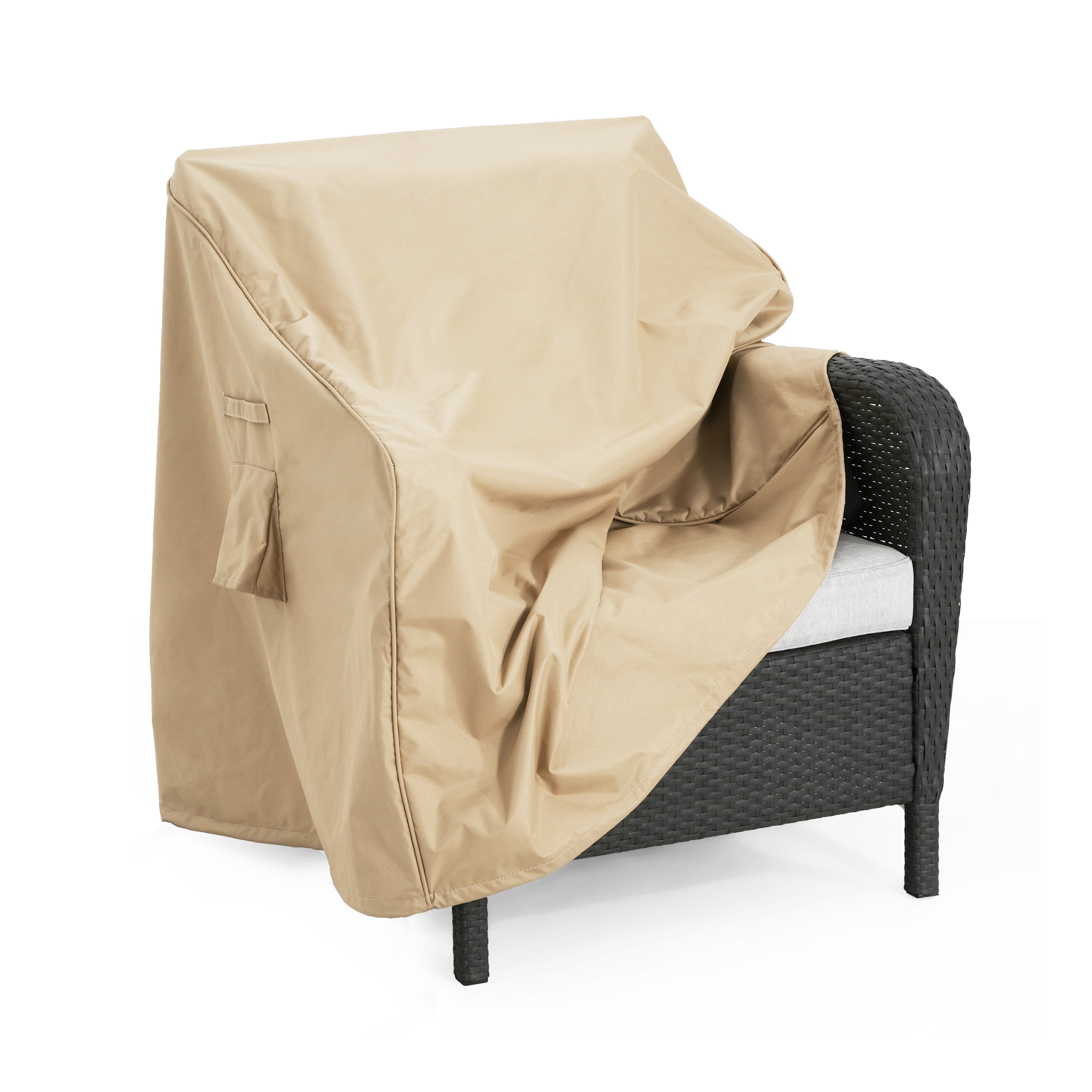 Set of 2 Beige Outdoor Patio Club Chair Covers, UV & Weather Resistant Eco Fabric Waterproof Furniture Protector for Patio Single Sofa
