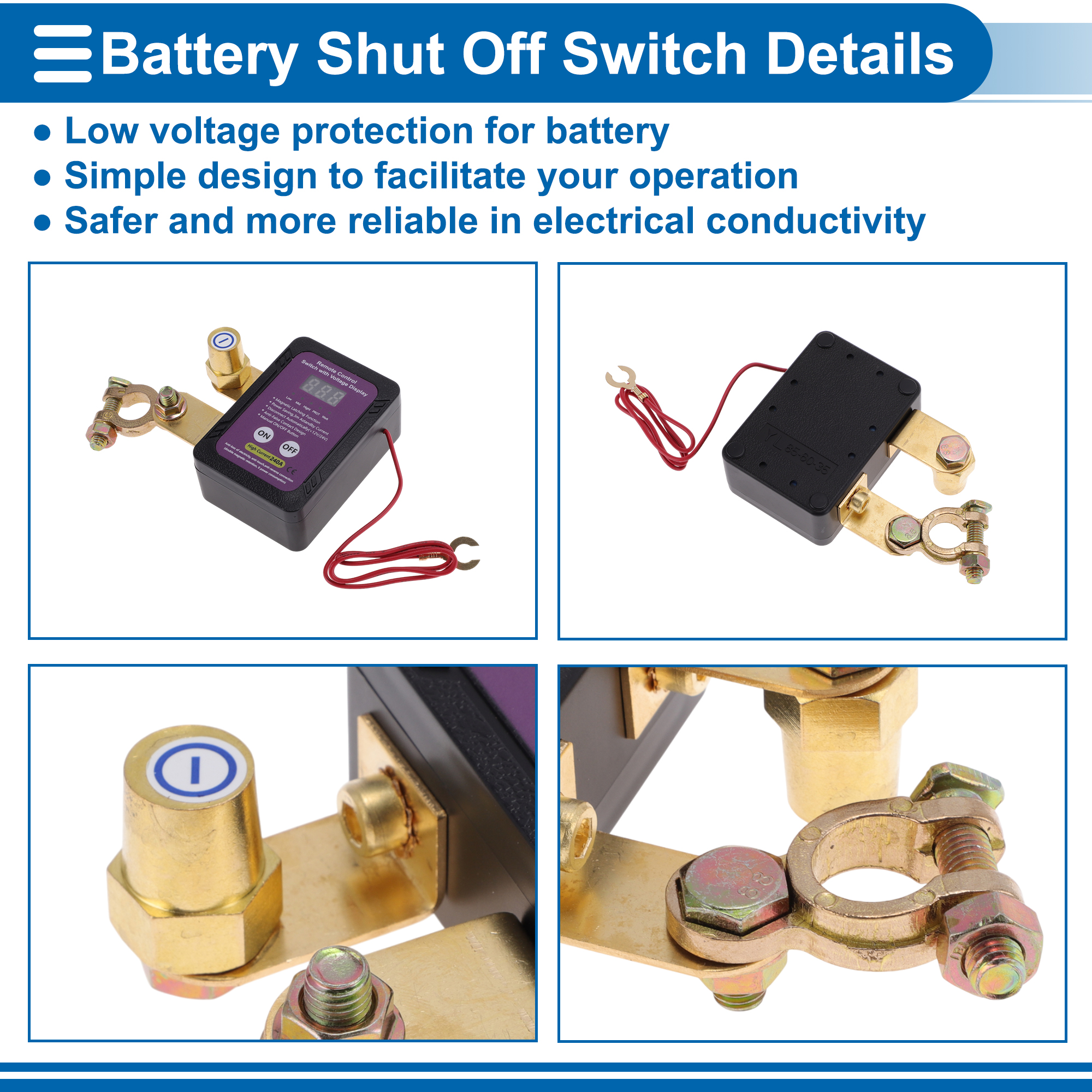 Battery Disconnect Switch 12V Battery Power Cut Isolator Kill Switch ON/Off Batteries Cut Off Switches for Cars Vehicles RVs and Boats 1 Set