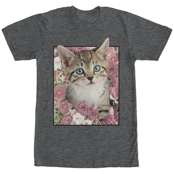 Men's Lost Gods Cat Roses  Graphic Tee Charcoal Heather 2X Large