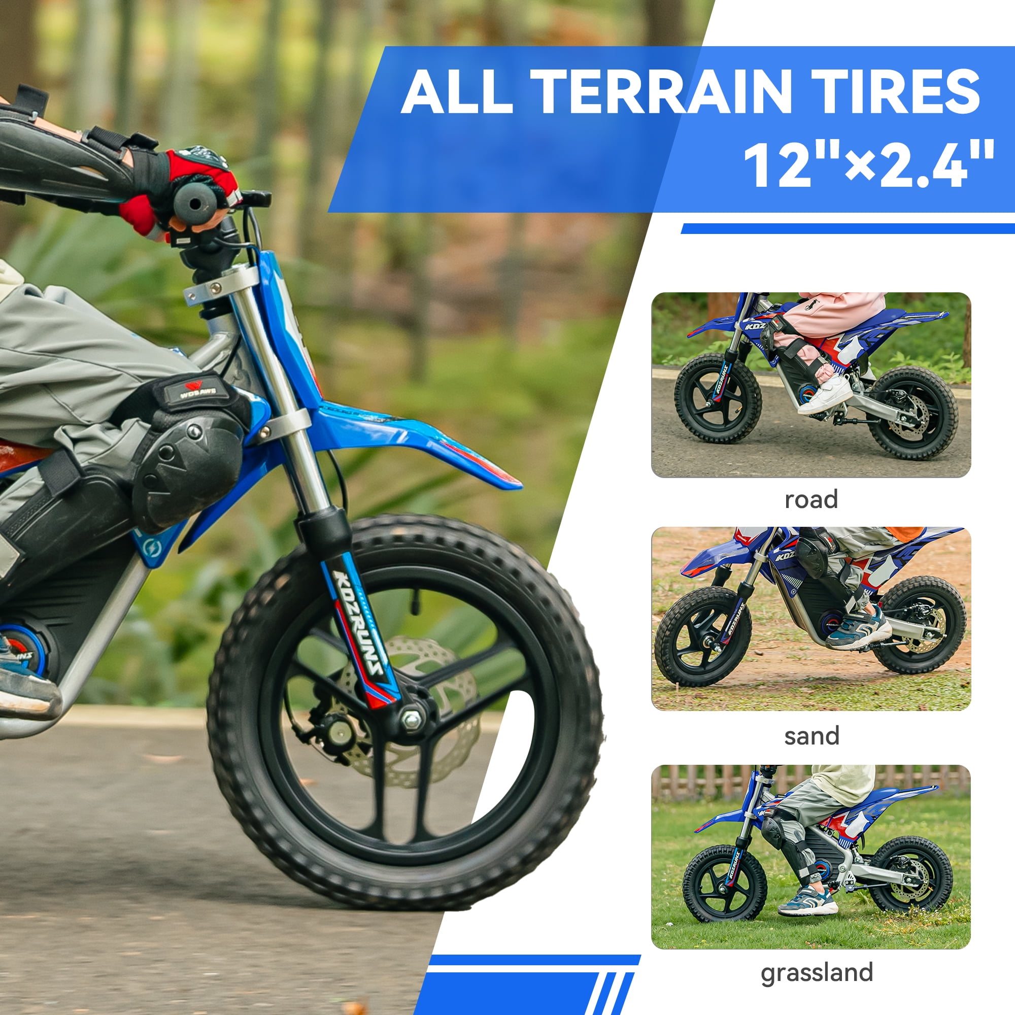 36V Electric Dirt Bike for Kids, Peak 500w Motorcycle with Dual Shock Absorption, 3 Speed Modes, Safe Disc Brake, 14" Tires Fit Ages 5-10, Blue