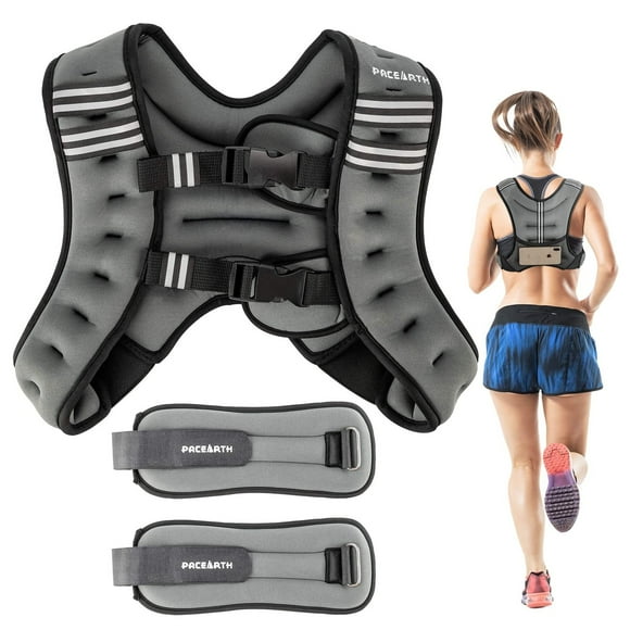 Intexca Weighted Vest with Ankle/Wrist Weights, Adjustable Weight Vest with Reflective Stripe for Workout, Strength Training, Running (6 LBS)