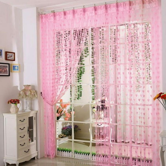 100x200cm Romantique en Forme de Coeur Corde Rideau de Fenêtre Transparent pour Salon Chambre Rose