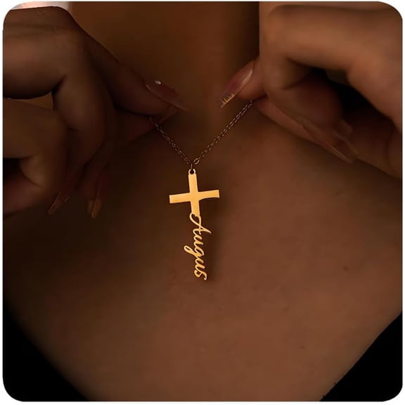 Name Necklaces, Custom Cross Style Necklace, Surgical Stainless Steel Plated with 14k Gold, Birthday Gifts for Women[w155]