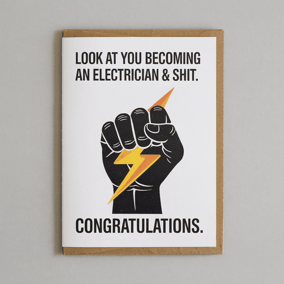 Electrician Graduation Card - Funny Congratulations Greeting for New Electricians - Blank Inside with Envelope