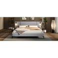 thumbnail image 6 of Chic Linen Upholstered Bed with Integrated Lights and Shelves, Grey, Queen, 6 of 9