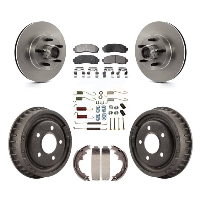 Transit Auto Front Rear Disc Brake Rotors Hub Assembly Semi-Metallic Pads and Drum Kit (7Pc) for Car 2006-2009 Ford Ranger RWD with 9" Diameter K8F-102177