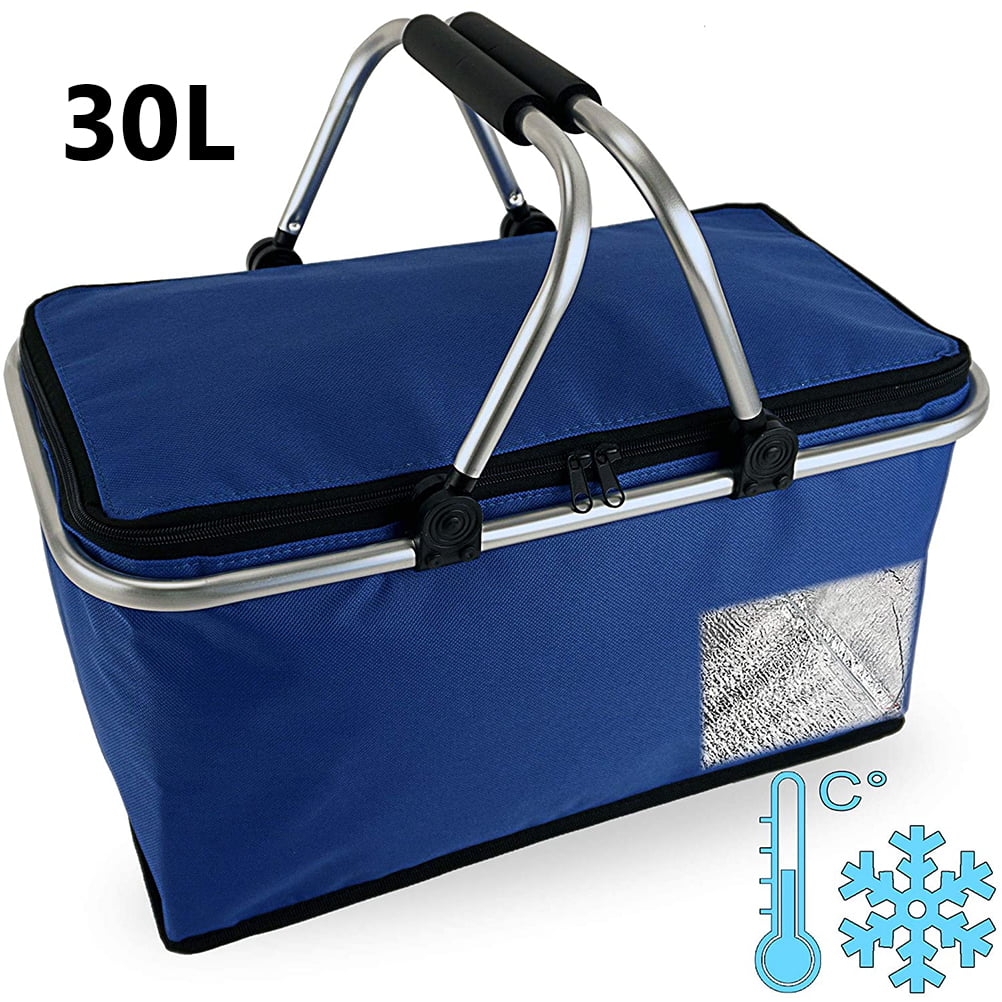 Cepewa Shopping Basket Foldable with Thermal Function 30 L Cool Bag Thermal Picnic Basket Insulated Bag Blue with thermal function