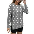 thumbnail image 2 of Pxxlle Side Slit Sweatshirts for Women Trendy Polka Dot Graphic Sweatshirt Fall Long Sleeve Pullover Tops Casual Crew Neck Clothes Gray XXL, 2 of 5