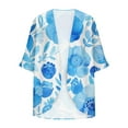 thumbnail image 4 of Sokhug Kimonos for Women Floral Short Sleeve Cardigan Summer Casual Loose Open Front Beach Cover Up Chiffon Resort Wear, 4 of 5