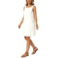thumbnail image 4 of INSPIRE CHIC Women's Linen Dresses Summer Sleeveless Sundress Casual Loose Flowy Mini Tank Beach Dress with Pockets S White, 4 of 6