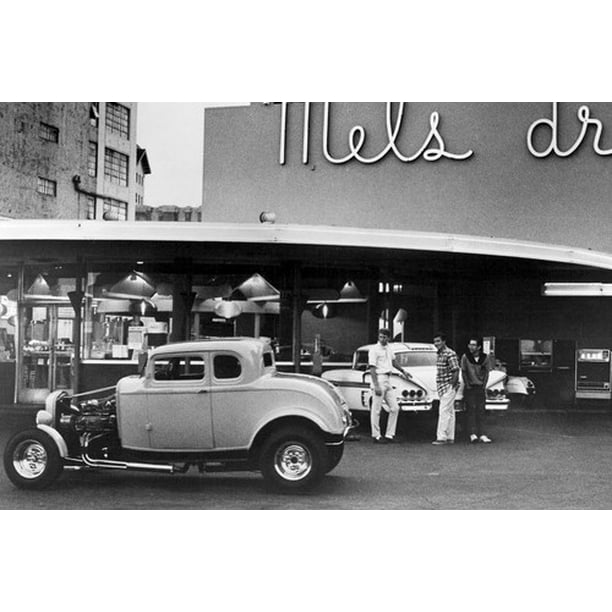 American Graffiti Milner S 32 Ford Coupe Toad S 58 Chevy Impala Outside Mel S Diner 24x36 Poster Walmart Com Walmart Com