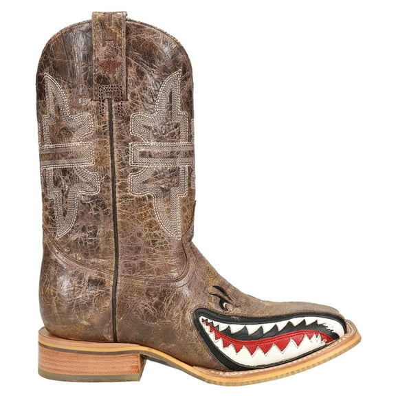 Tin Haul Mens Toastin A Gnarly Shark Embroidered Square Toe Pull On Cowboy