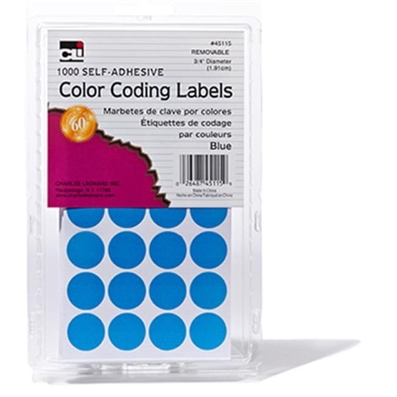 Color Coding Dots, Self-Adhesive Labels, 0.75 Inch Diameter, Blue, Box of 1000