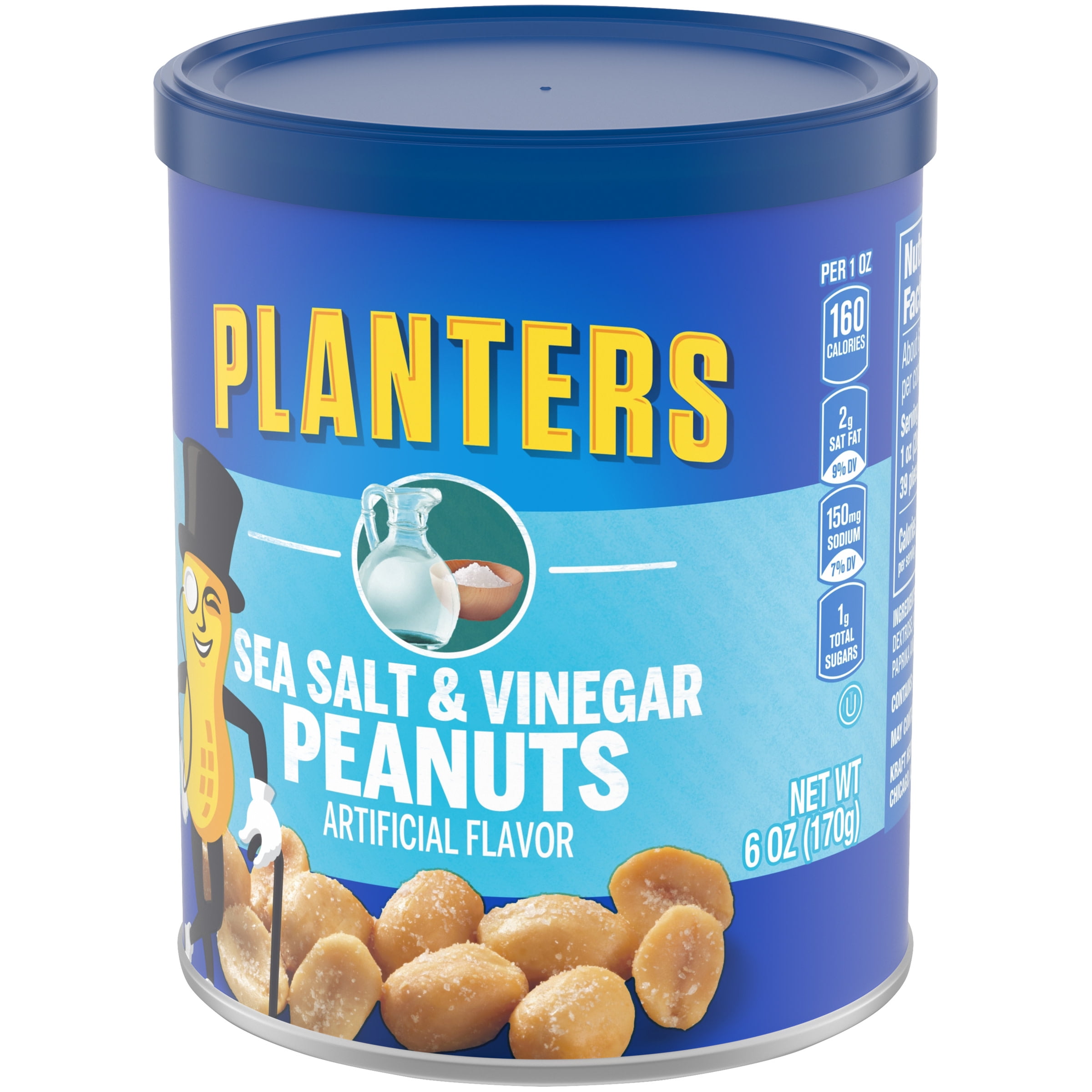 PLANTERS Sea Salt and Vinegar, Party Snacks, Plant Based Protein, 6 oz Canister