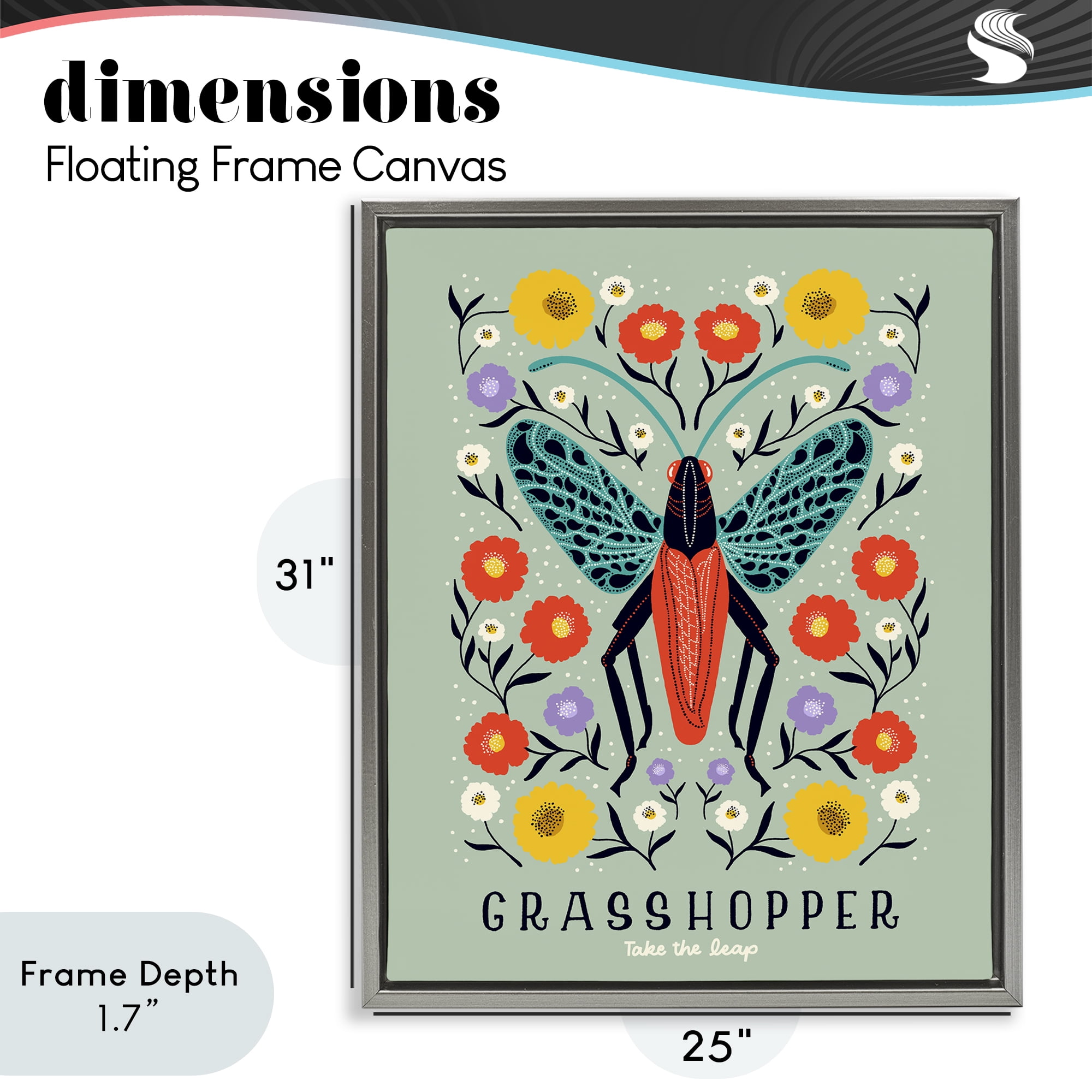 Stupell Industries Symmetrical Grasshopper with Blooms Gray Framed Floater Canvas Wall Art, design by Indira Prieto | IndySign