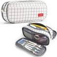 thumbnail image 2 of Estuche grande para lápices de gran capacidad, bolsa de almacenamiento grande, 3 compartimentos, organizador de escritorio, estuche para rotuladores, bolsa de papelería simple, portalápices (gris) oso de fresa  Electrónica, 2 of 5