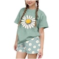 thumbnail image 3 of Babcutegg Girls Summer Printed Two-Piece Outfit – Short Sleeve Round Neck Top with Elastic Waist Shorts for Casual and Playful Everyday Wear Green Size 3-4, 3 of 7
