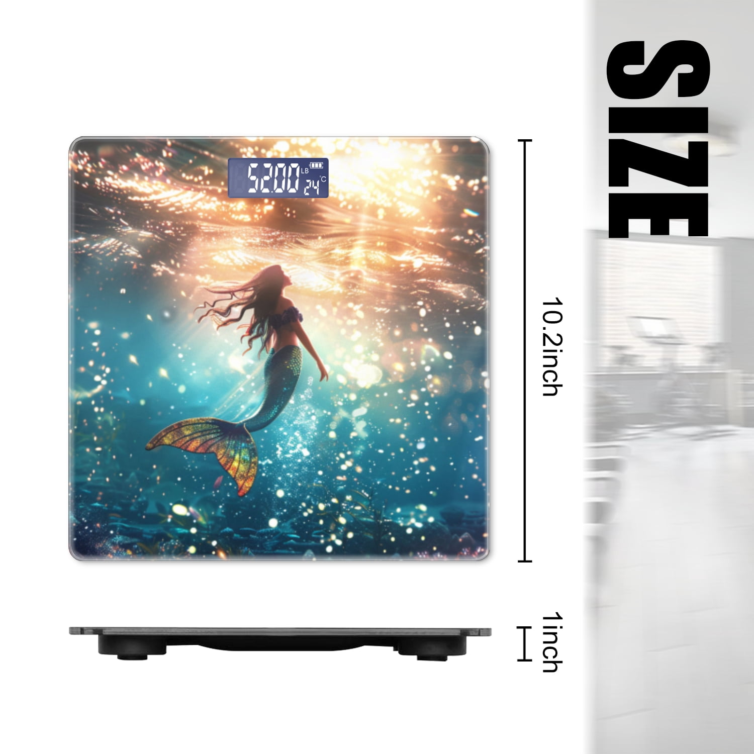 Digital Bathroom Scale with Large LCD Display,High Capacity Scale 400 lbs High Precision body fat scale-Beautiful Mermaid Swimming In The Deep Sea