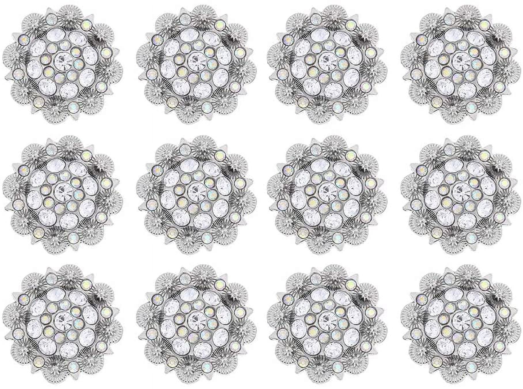 ABPETE 12-Pack Floral Rhinestone Conchos with Screw Backs - Crystal Embellishments for Leathercraft, Belts, Bags & DIY Projects​