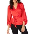 thumbnail image 2 of I.N.C Womens Blouson Sleeve Wrap Blouse, Red, X-Large, 2 of 2