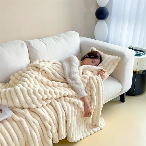 Cobija de Franela de Doble Cara, Manta de Lana para Cama Y Sofá, 180 * 200 Cubrecamas Individual Suave y Cálido, Manta Decorativa con Felpa para Familia, Sofá, Cama, Sala de Estar y Dormitorio