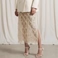 thumbnail image 2 of Sequin Skirt for Women Sparkly Fringe Sheer Overlay Skirt High Waist Side Split Midi Skirts for Wedding Party, 2 of 5