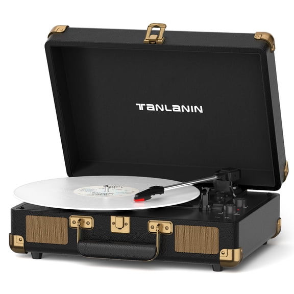 TANLANIN Black 3-Speed Bluetooth Record Player with Built-in Speakers