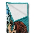 thumbnail image 2 of Love Soft Flannel Fleece Throw Blanket, Astronaut Kisses His Wife Illustration Vintage Pop Art Retro Style Print, Cozy Plush for Indoor and Outdoor Use, 50" x 60", Petrol Blue and Brown, by Ambesonne, 2 of 5