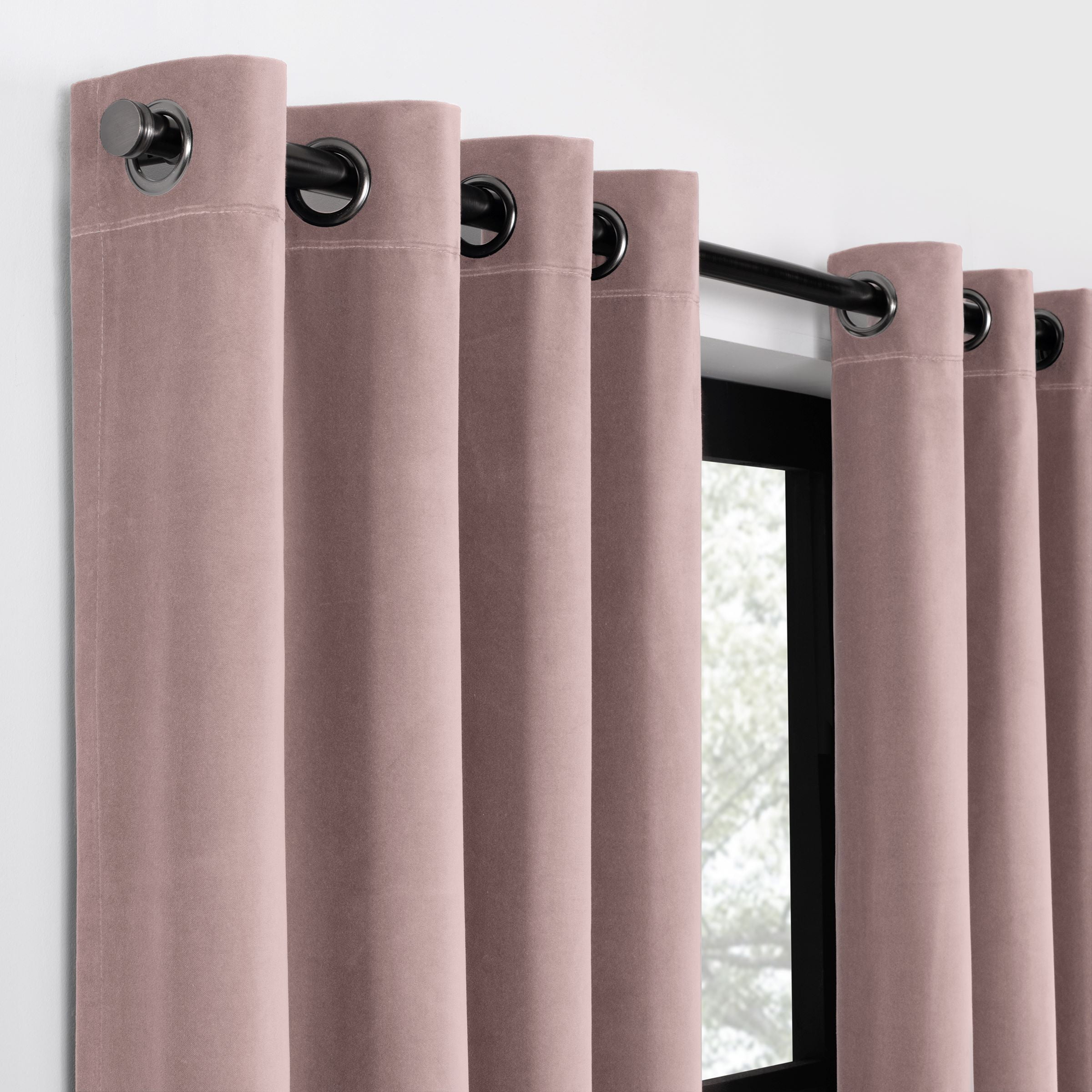 Eclipse Luxury Cotton Velvet, 100% Blackout, Grommet, Single Curtain Panel, 50"x108", Dusty Rose