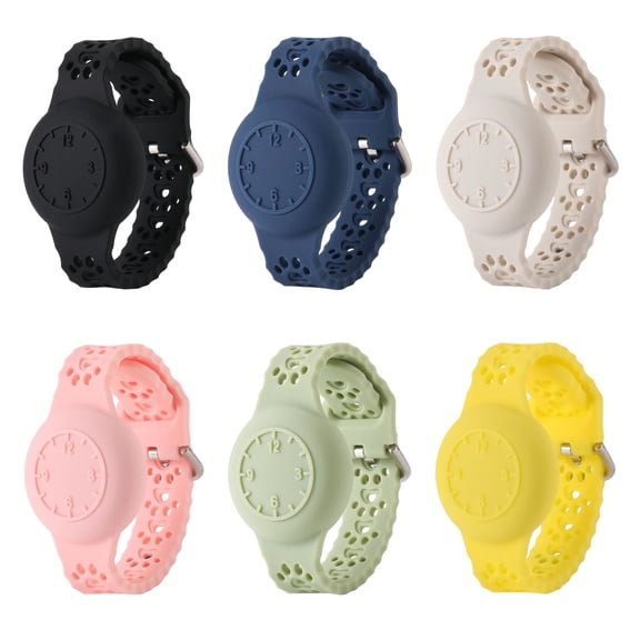 YUNOVA 6 Pack Waterproof Airtag Wristband for Kids, Soft Silicone GPS Tracker Holder, Adjustable Fit for Apple AirTag, Comfortable & Secure, Lightweight Bracelet for Kids & Teens