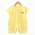 thumbnail image 2 of HCNTES Newborn Infant Baby Unisex Short Sleeve Jumpsuit One-Piece Children Toddler Light Pajamas Sleepwear Dailywear for Spring Summer(Yellow,6-12 Months), 2 of 4