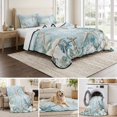 thumbnail image 6 of Twin XL Quilt Set 68''x98'', Teal Ocean Coastal Lightweight Bedspread Coverlet Set with 2 Pillow Shams, Summer Beach Nautical Coral Starfish Breathable All Season Quilt Bedding for Dorm/Guest Room, 6 of 9