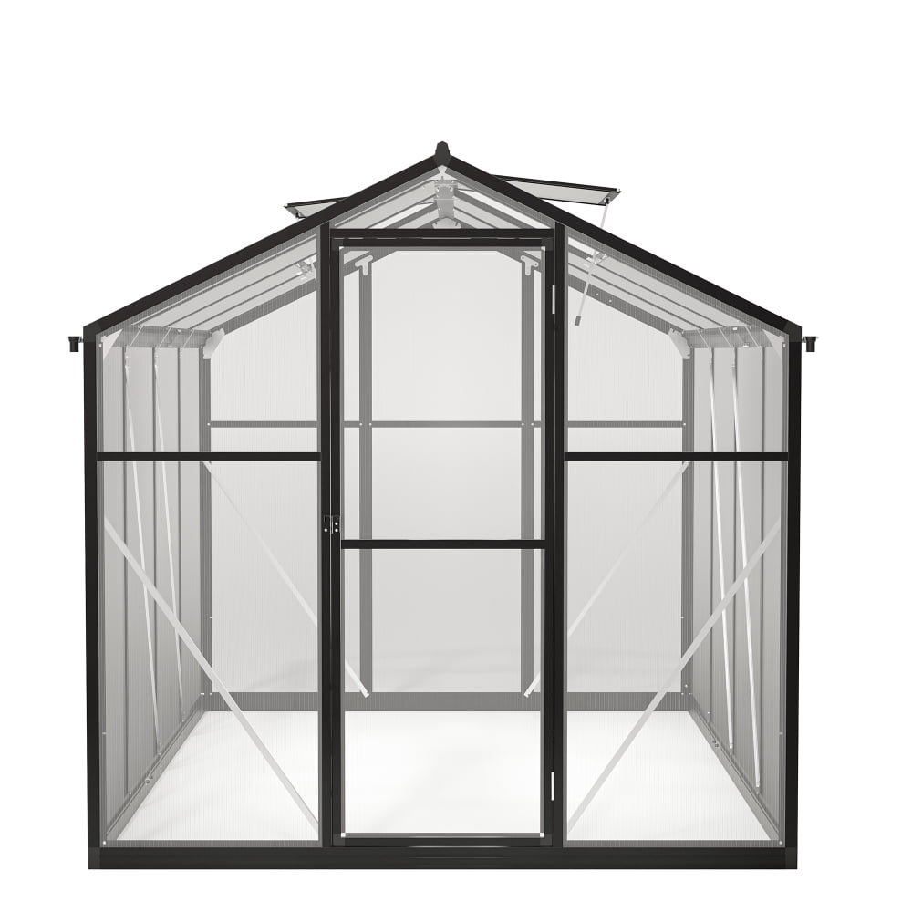 Aluminum 6x8 FT Walk-In Greenhouse with Polycarbonate Panels, Quick Setup Structure, and Roof Vent for Outdoor Garden