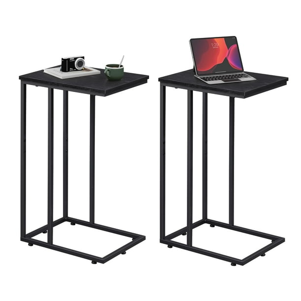 Juego de mesa auxiliar WLIVE, mesa auxiliar negra en forma de C, 2 niveles, acero