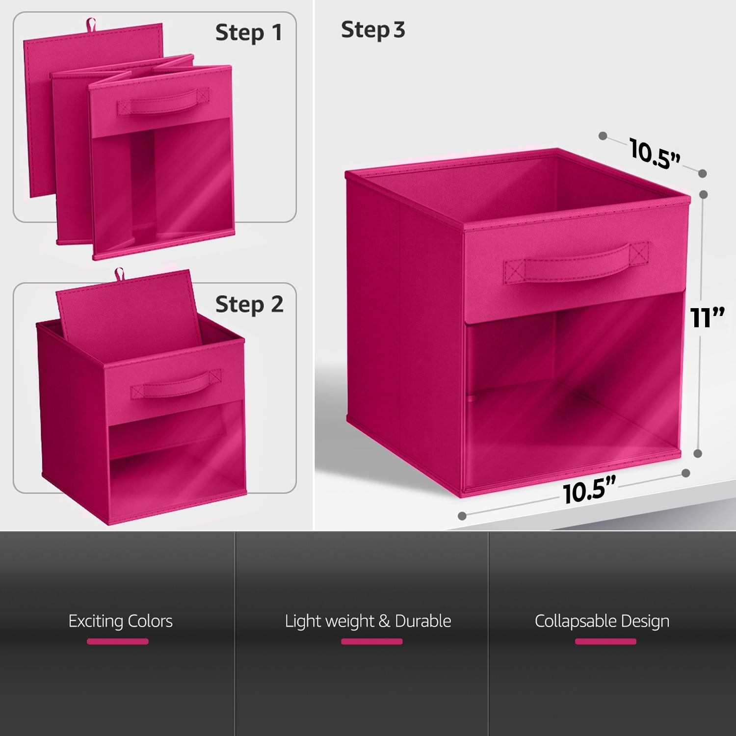 Sorbus 11 Inch Collapsible Fabric Storage Bin with Clear Window, Pink