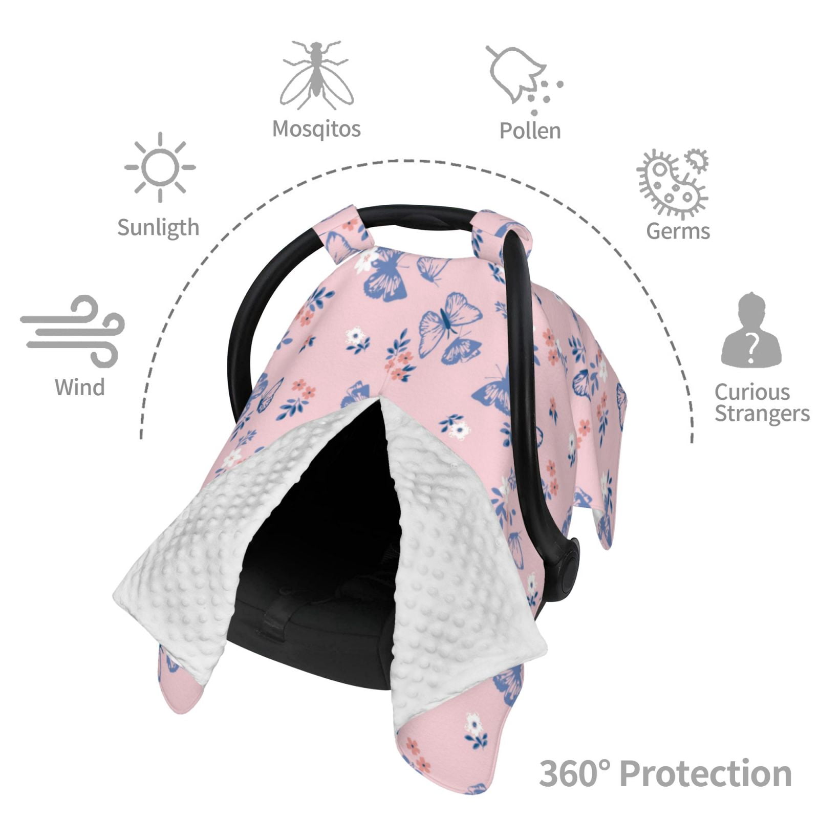 Car Seat Cover Baby - Butterfly print A Breathable Infant Car Seat Cover for Baby Carseat, Lightweight Comfort Baby Essentials Must Haves Newborn Stuff for Girl Boy
