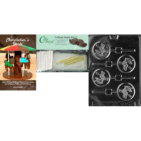 

Cybrtrayd Dem Donkey Lolly Chocolate Mold with Chocolatier s Bundle Includes 25 Lollipop Sticks 25 Cello Bags and 25 Gold Metallic Twist Ties
