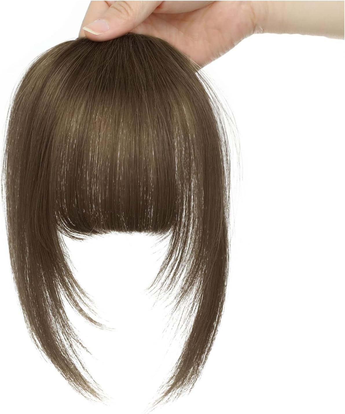 Aorsher 100% Real Human Hair Extensions, Bangs Hair Clip in Bangs, French Bangs Fringe with Temples, Light Brown Fake Thick Hairpieces for Women Daily Wear Brown