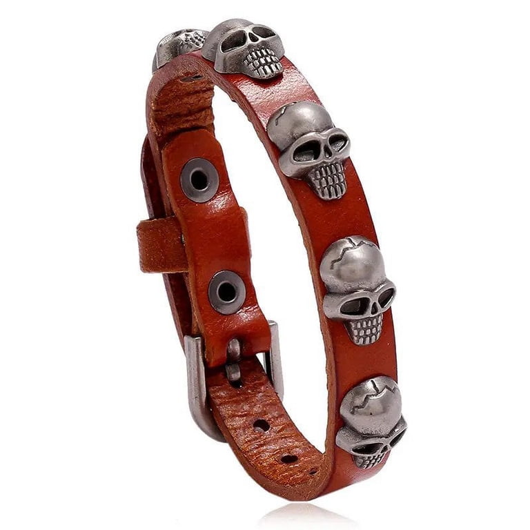 Marshal Punk Skull Leather Bracelet Hip Hop Jewelry for Men