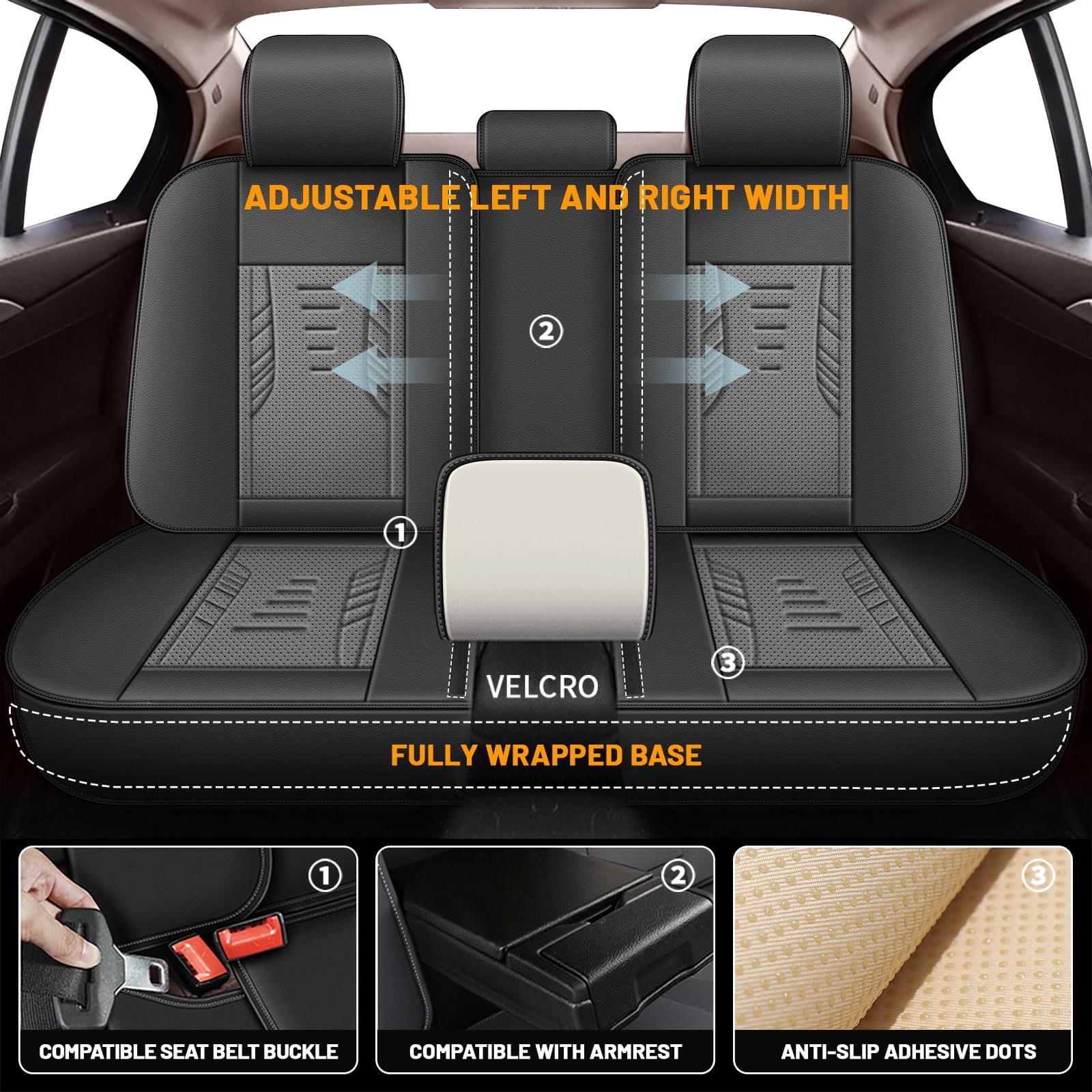 DIKSOAKR Full Set Seat Covers for Toyota RAV4 2013-2018, Breathable Perforated Faux Leather Car Seat Cover 5 Seats Interior Automotive Accessories (Black&Grey)