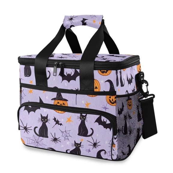 FORMRS Insulated Cooler Bag 24 Cans Capacity Soft Leakproof Lunch Box with Side Pockets, Purple Halloween Pumpkin