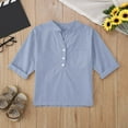 thumbnail image 6 of WOYY Big Boys Cotton Linen Henley T-Shirt Solid 3/4 Sleeve V Neck Blouse, Sizes 5-13, 6 of 7