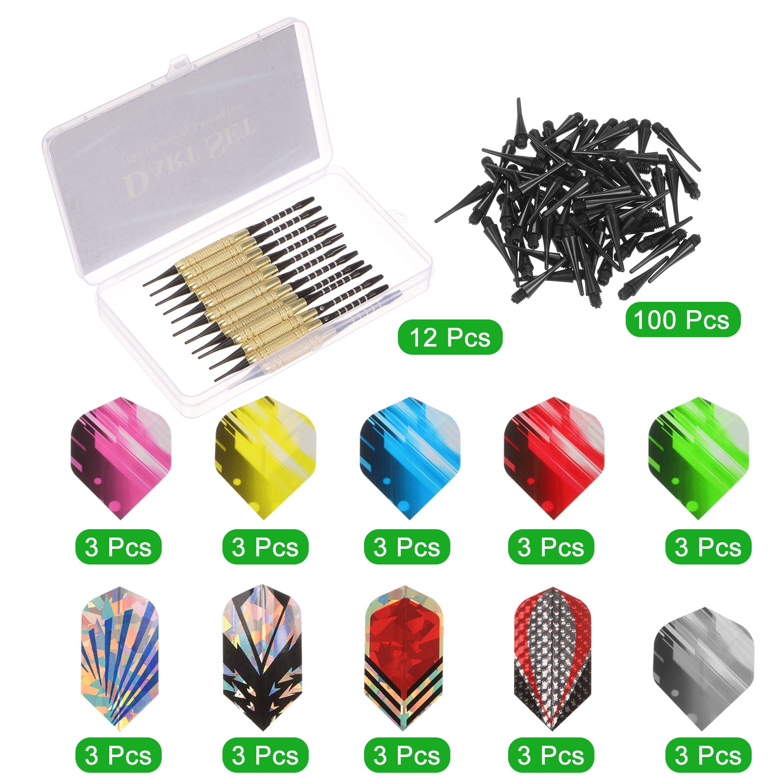 Soft Tip Darts Set- 12Pcs Plastic Tip Darts 100 Extra Dart Tips 18 Dart Flights with Dart Case