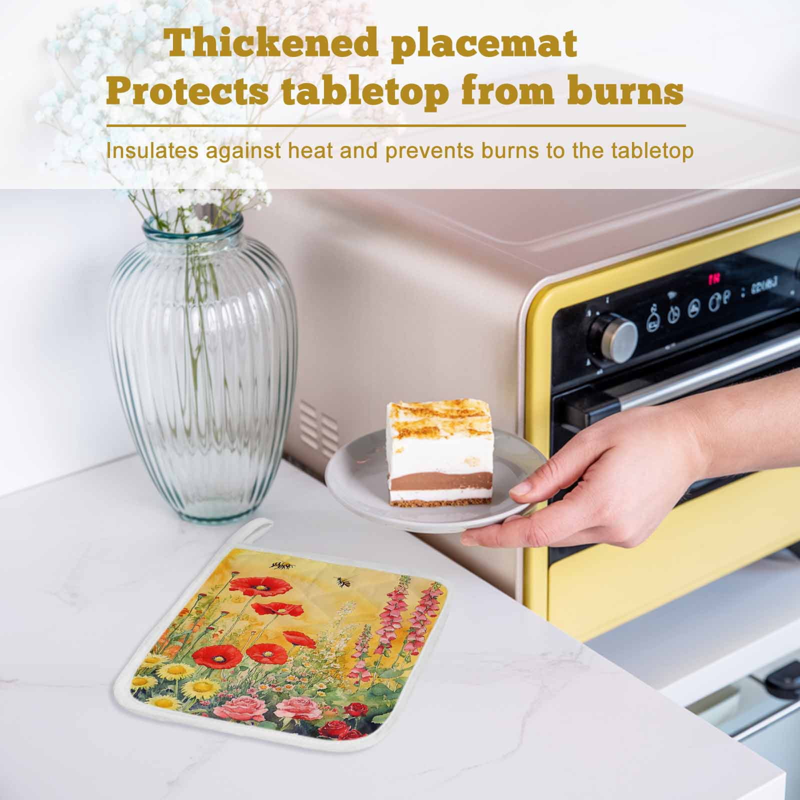 Poppy Botanical Pot Holders for Kitchen Heatproof Potholder, 5 Pack Vintage Floral Yellow Ombre Hot Pads Multipurpose Oven Pads Cloth Potholders Trivet for Cooking Baking