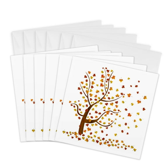 3dRose, Fall Tree with Leaves, 6 Greeting Cards with envelopes