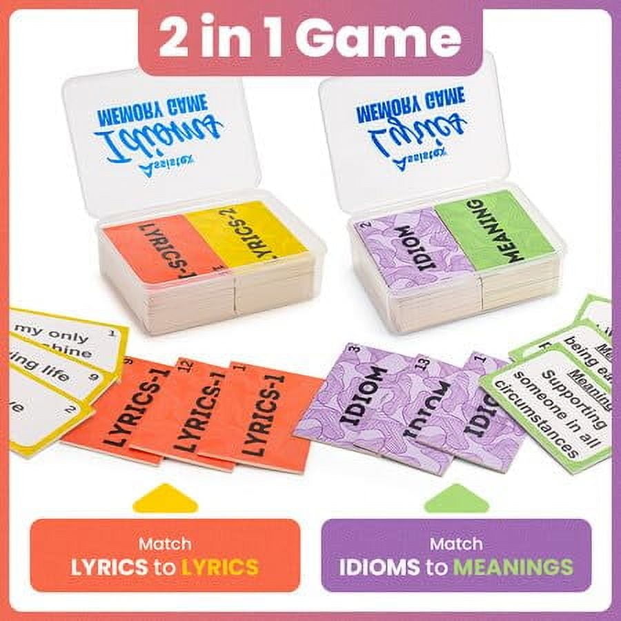 Assistex 2 in 1 Matching Memory Card Games for Seniors - Brain Games for Dementia Patients - Adult Memory Games for Seniors - Lyric and Idiom Games for Alzheimer and Dementia Patients, 40 Cards Each
